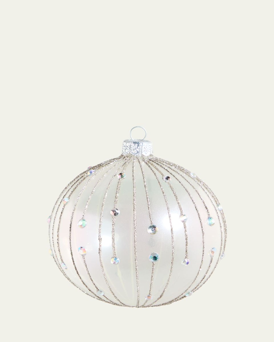 Glittery & Rhinestoned Clear Metallic Ball Ornament